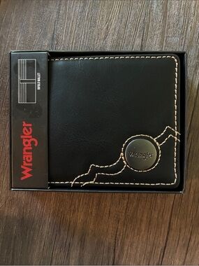 Wrangler Black Leather Card & Key Holder with Cream Contrast Stitch
